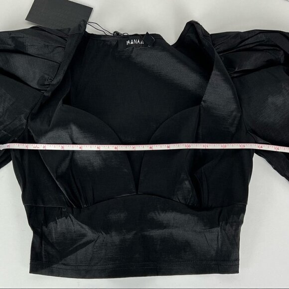 Nwt - Asos Design Naanaa Sweetheart Puff Sleeve Crop Top In Black. Size: 4 (Us) - Picture 11 of 16